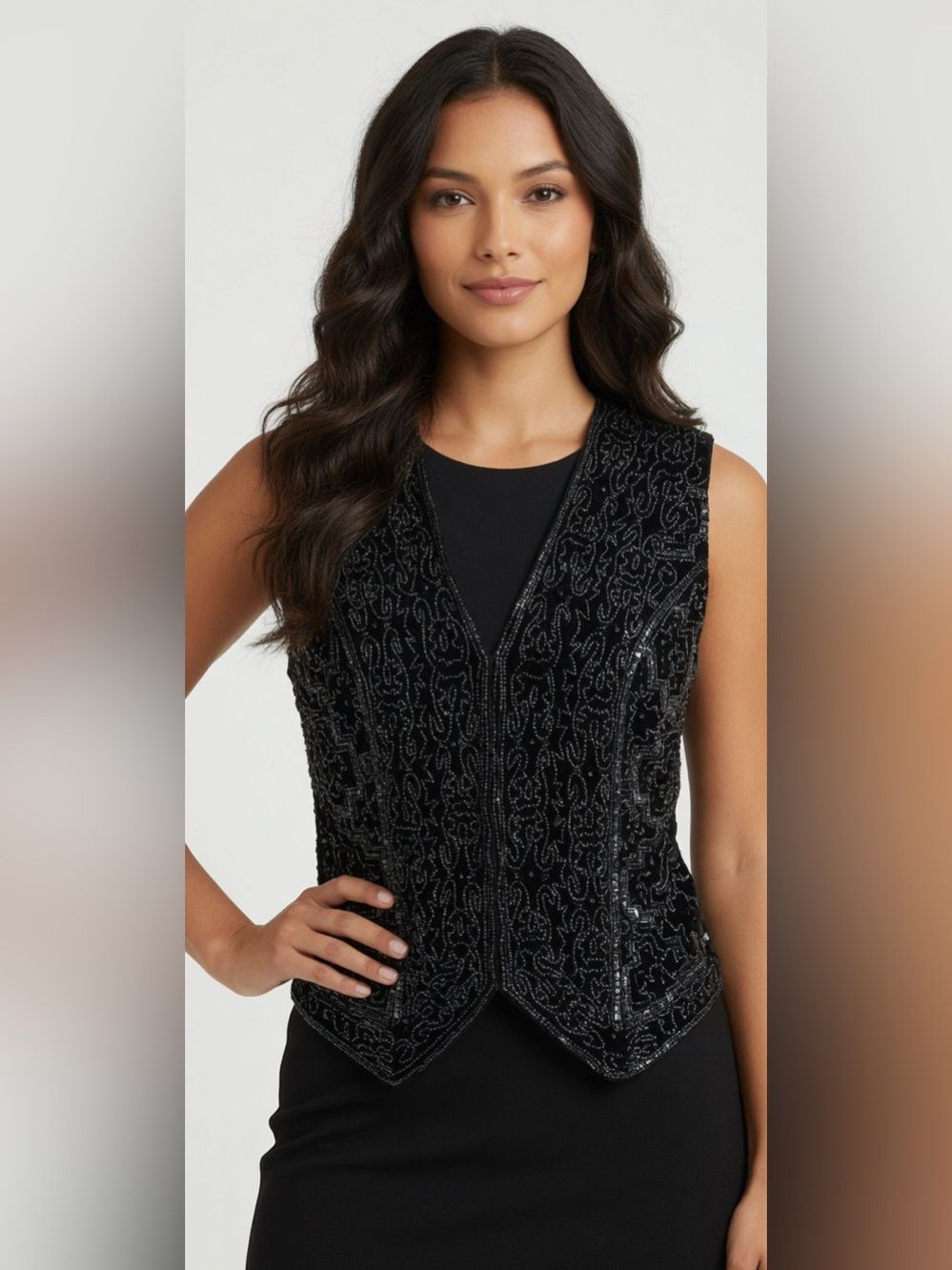 Della Roufogali Niteline Top Beaded Vest Top Elegant SZ M